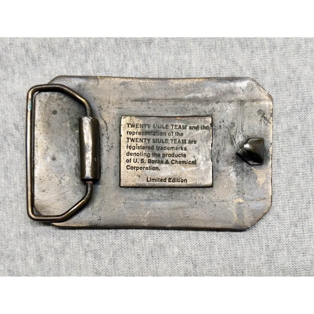 The Famous Twenty Mule Team Of Death Valley Borax Wagons Brass Belt Buckle 3.25